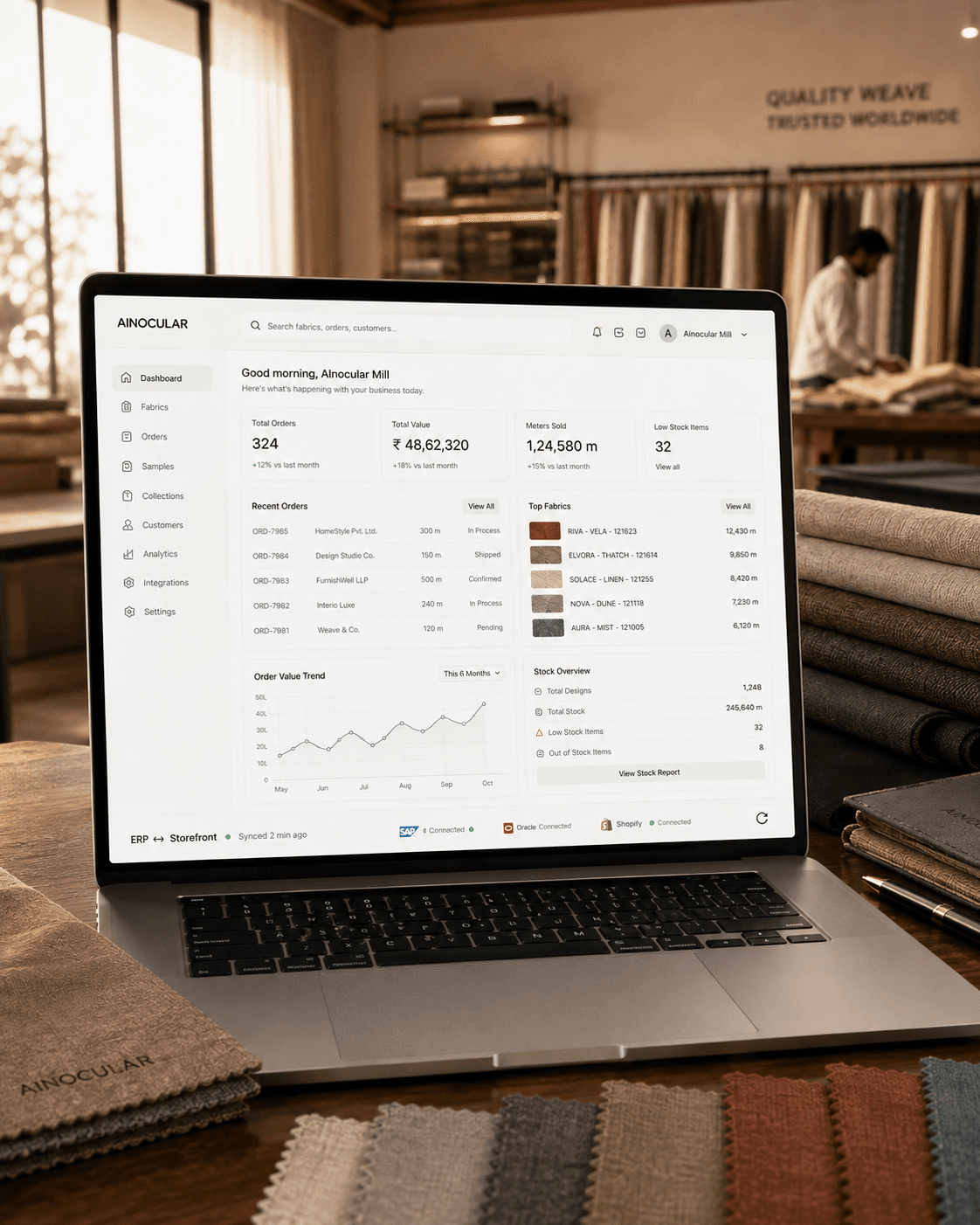 Custom mill operations dashboard on a laptop